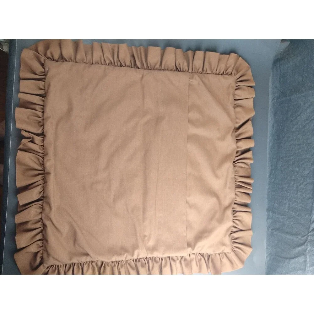 Vintage Quilt Pillow Cover Lace Ruffle Edging Brown Peach Floral for 14x14 inch